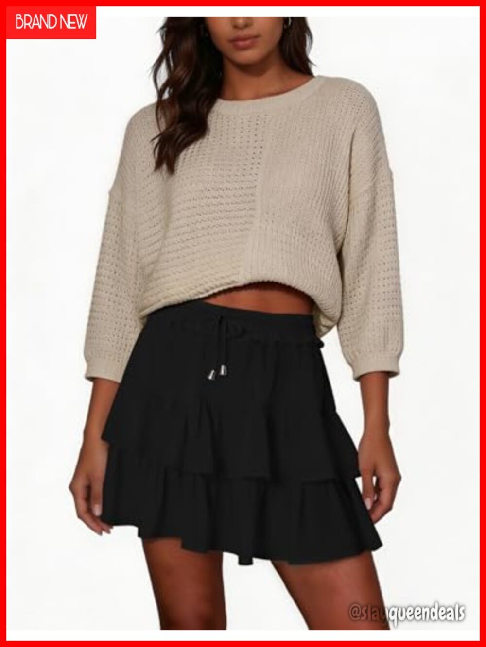 Flowy Ruffle Tiered High-Waist Skort with Drawstring for Tennis Golf - Picture 3 of 5